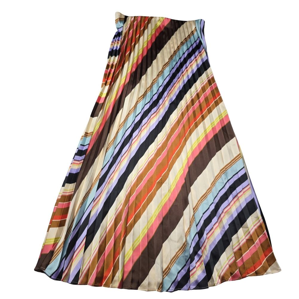 ON 34th Pleated Midi Skirt XS Multicolor Stripe Elastic Waist NWT